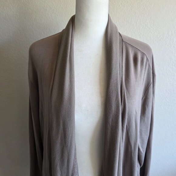 Athleta Size M P Pranayama Restore Wrap Long Open Front Cardigan Tencel Mushroom - Picture 2 of 8